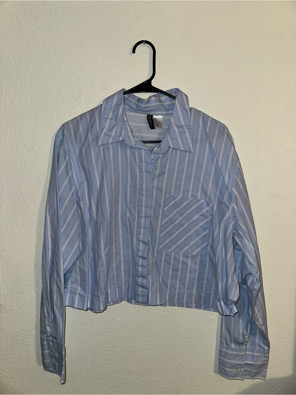Divided Light Blue & White Striped Cropped Button-Down Shirt
